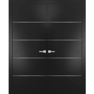 0020 56 in. x 84 in. Flush No Bore Black Finished Pine Wood Interior Door Slab with French Hardware Included