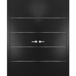 0020 84 in. x 84 in. Flush No Bore Black Finished Pine Wood Interior Door Slab with French Hardware Included