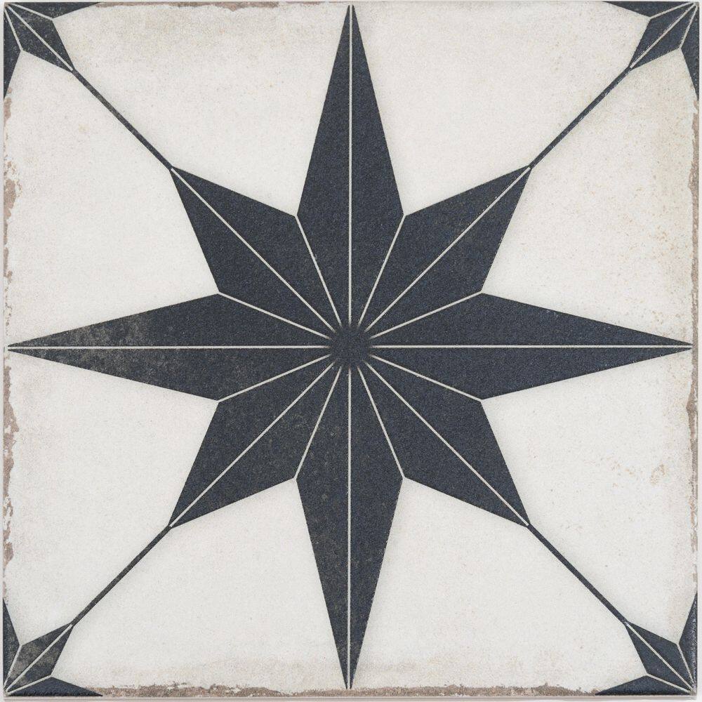 Faenza 8 in. x 8 in. Matte White Black Porcelain Square Motif Tile Sample (0.44 sq ft) price history on PriceWatchPro