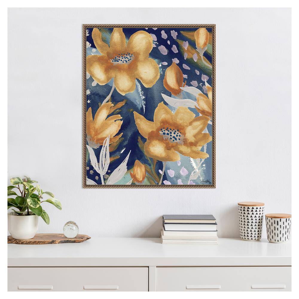 Golden Floral and Silver Petal Abstract Canvas Art