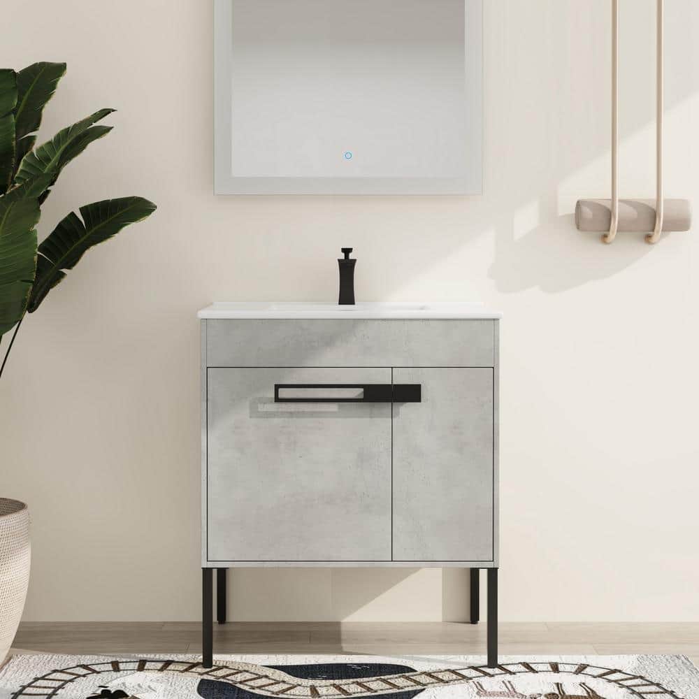 30 in. W x 18.3 in. D x 35 in. H Single Sink Freestanding Bath Vanity in Gr
