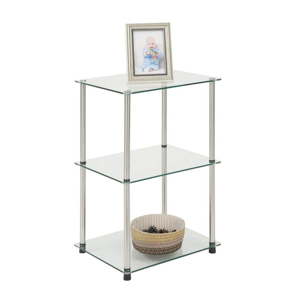 Clear Glass and Silver Metal 3-Tier End Table