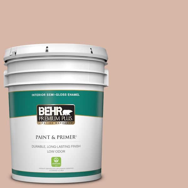 BEHR PREMIUM PLUS 5 gal. #S190-3 Sedona Pink Semi-Gloss Enamel Low Odor Interior Paint & Primer