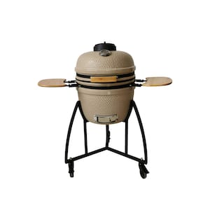 18 in. Kamado Ceramic Charcoal Grill in Taupe with Free Cover, Electric Starter and Pizza Stone