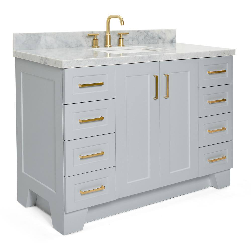 Gray Freestanding Single Sink Vanity with Marble Top