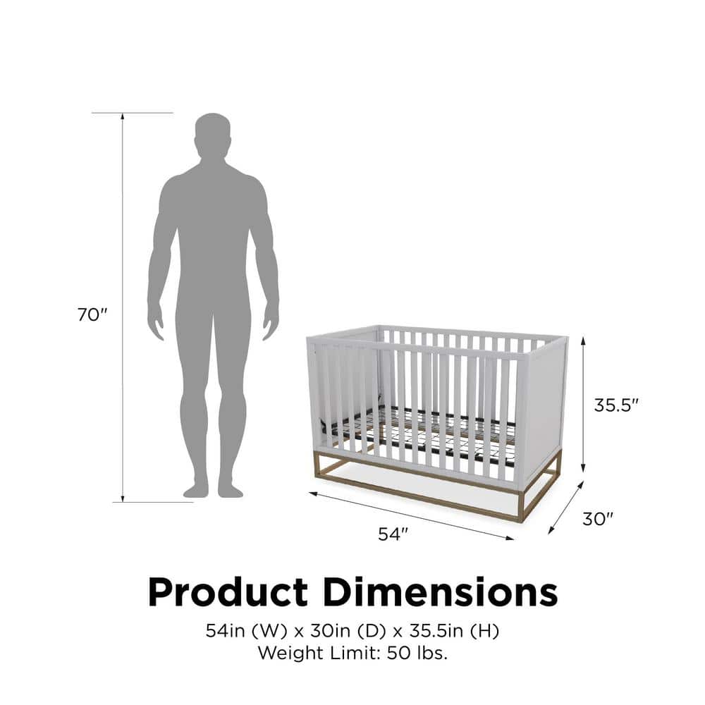 Dove Gray 3-in-1 Convertible Wood Crib with Gold Metal Base