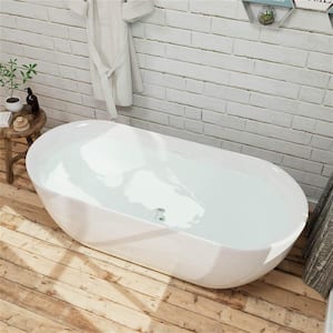 59 in. x 28 in. Acrylic Flatbottom Freestanding Soaking Bathtub with Center Drain in White