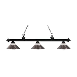 Riviera 3-Light Matte Black With Clear Ribbed Plus Brushed Nickel Shade Billiard Light With No Bulbs Included
