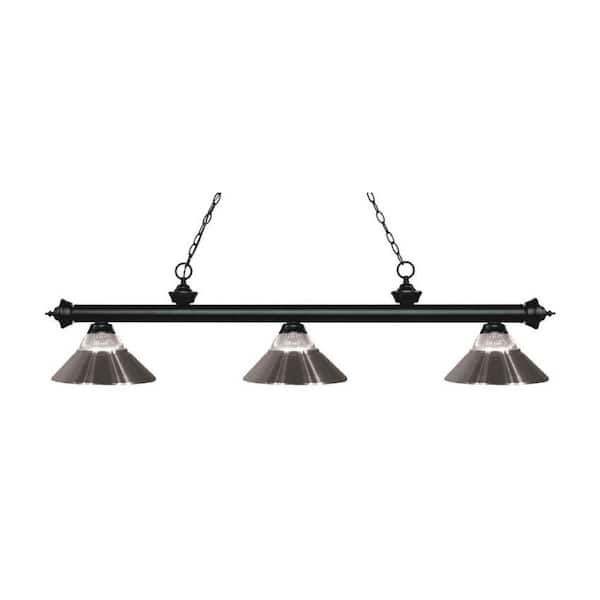 Unbranded Riviera 3-Light Matte Black With Clear Ribbed Plus Brushed Nickel Shade Billiard Light With No Bulbs Included