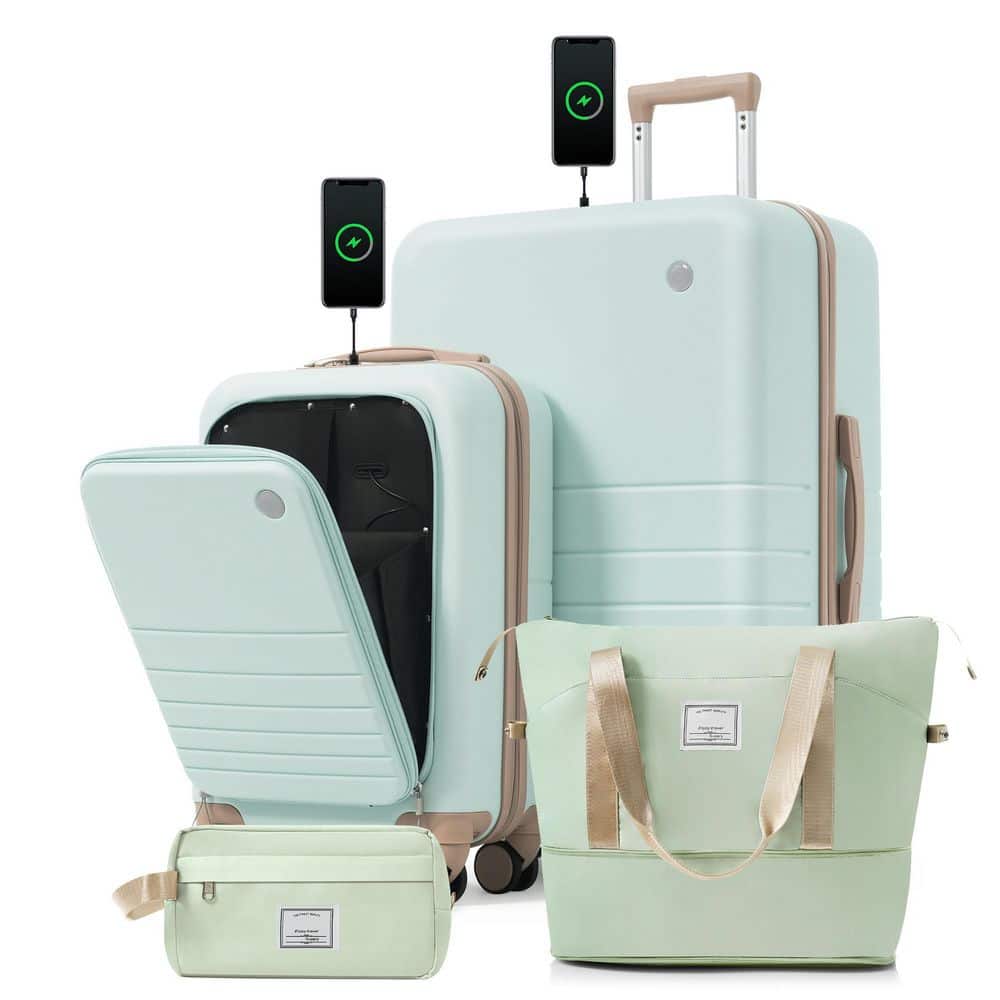 4-Pieces Grey Green ABS Plastic Luggage Set with USB Charging Ports,TSA Lock and Wet-Dry Toiletry Bag price history on PriceWatchPro