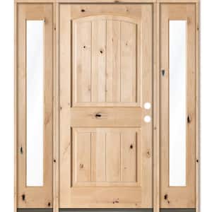 58 in. x 80 in. Rustic Unfinished Knotty Alder Arch Top VG Left-Hand Full Sidelites Clear Glass Prehung Front Door