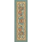 Kings Court Tabriz Blue Traditional Oriental Rubber Back Non-Skid 9 in. x 31 in. Stair Tread Cover (Set of 7)