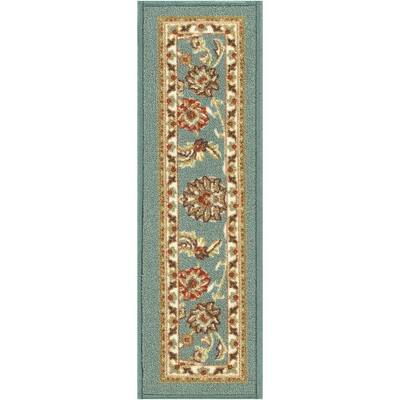 Kings Court Tabriz Blue Traditional Oriental Rubber Back Non-Skid 9 in. x 31 in. Stair Tread Cover (Set of 7)