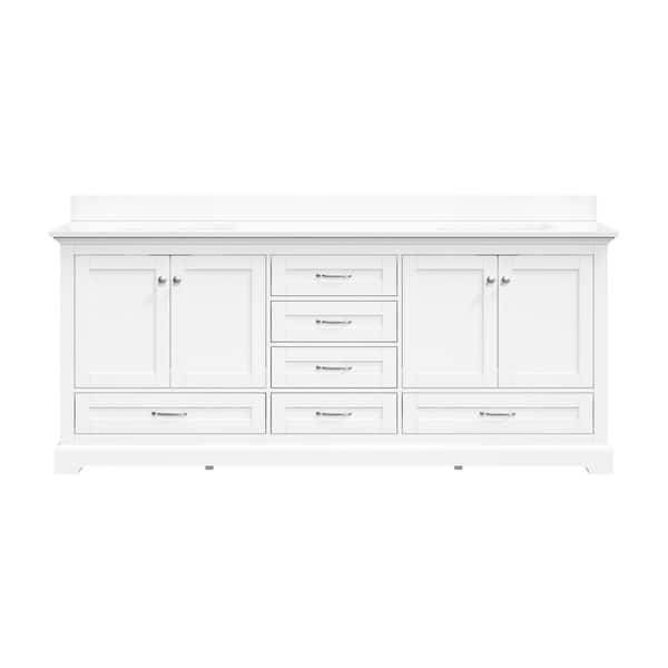 80 in. W Freestanding Bath Vanity with White Marble Top, Double Sink, Assembled
