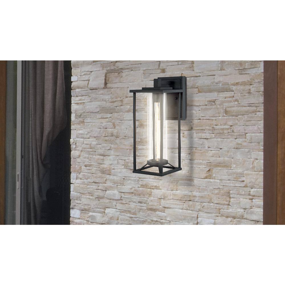 Trescott Contemporary Black Outdoor Wall Lantern with Clear Glass