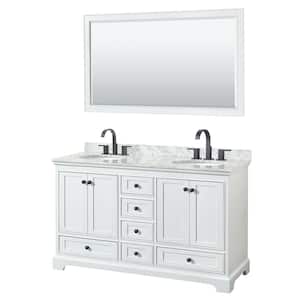 Deborah 60 in. W x 22 in. D x 35 in. H Double Bath Vanity in White with White Carrara Marble Top and 58 in. Mirror