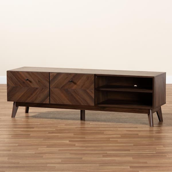 Baxton Studio Hartman 62.25 in. Walnut Brown TV Stand Fits TV s Up