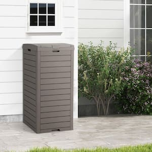 31 Gal. 16 in. W x 16 in. D x 33.5 in. H Grey Outdoor Trash Can Storage Waste Bin with Dual Lid and Pull-Out Drawer