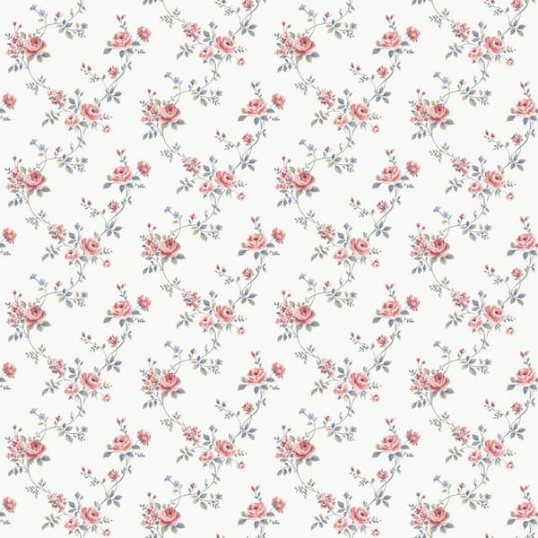 Unbranded Miniatures 3 Collection Red Multi Floral Trail Matte Finish Vinyl on Non-woven Non-pasted Wallpaper Roll