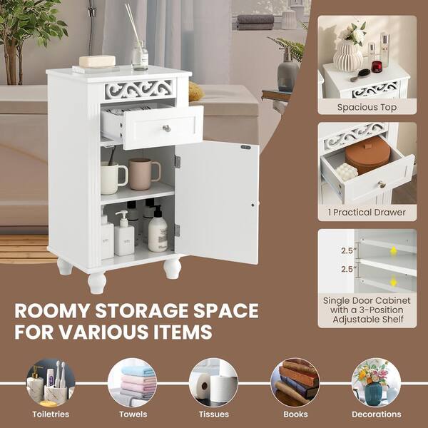 Freestanding Shoe Cabinet with 3-Postition Adjustable Shelves-White | Costway