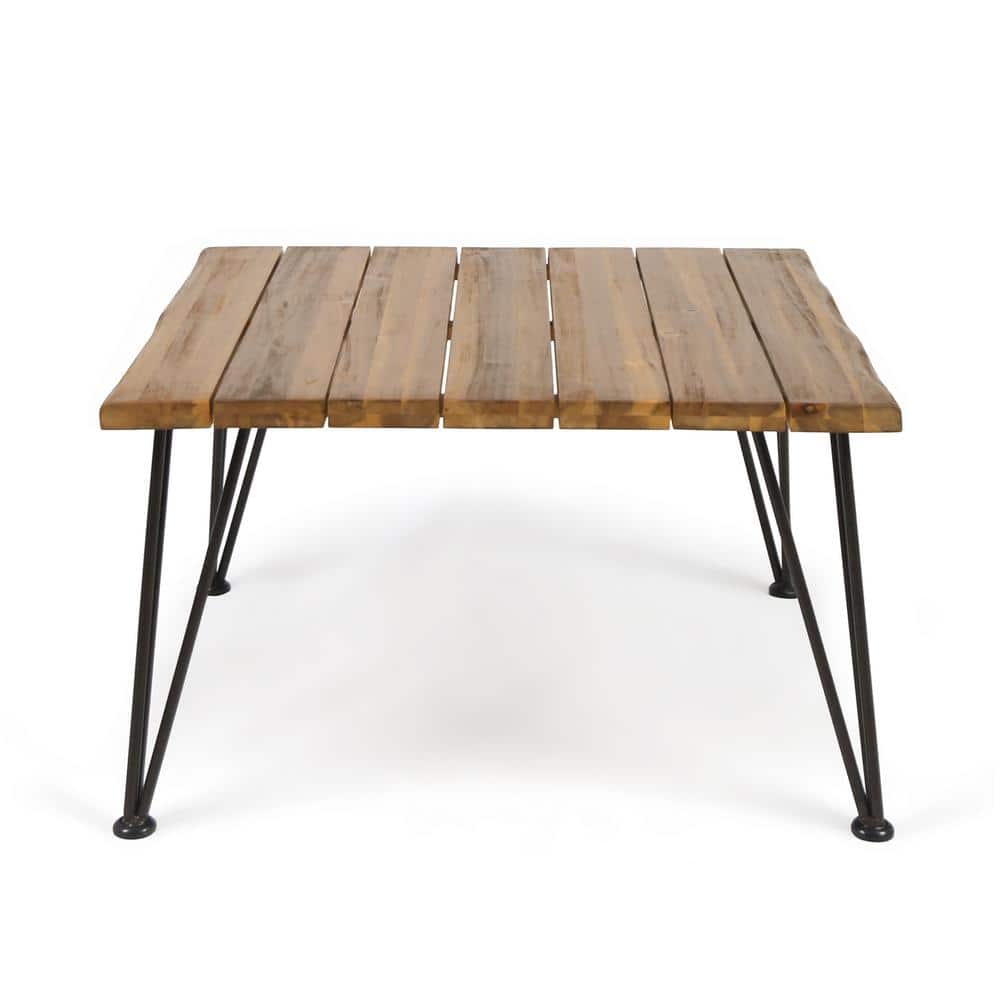 Natural Wood Square Outdoor Coffee Table with 4-Metal Legs