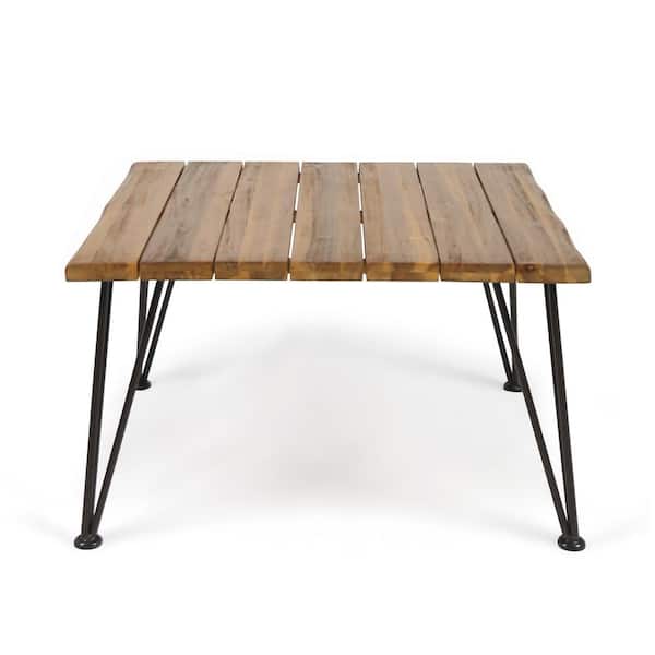 Unbranded Natural Wood Square Outdoor Coffee Table with 4-Metal Legs