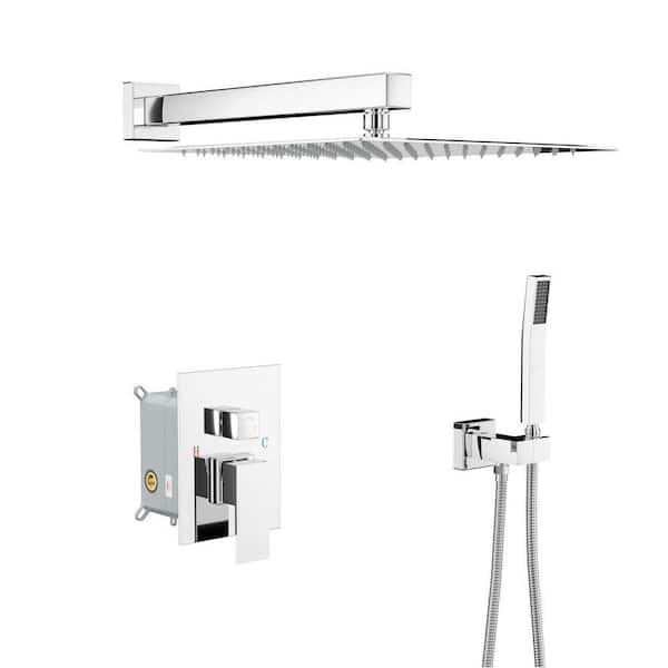 12 in. 2-Spray Wall Mount Rain Shower Dual Fixed and Handheld Shower Head 1.8 GPM in Chrome