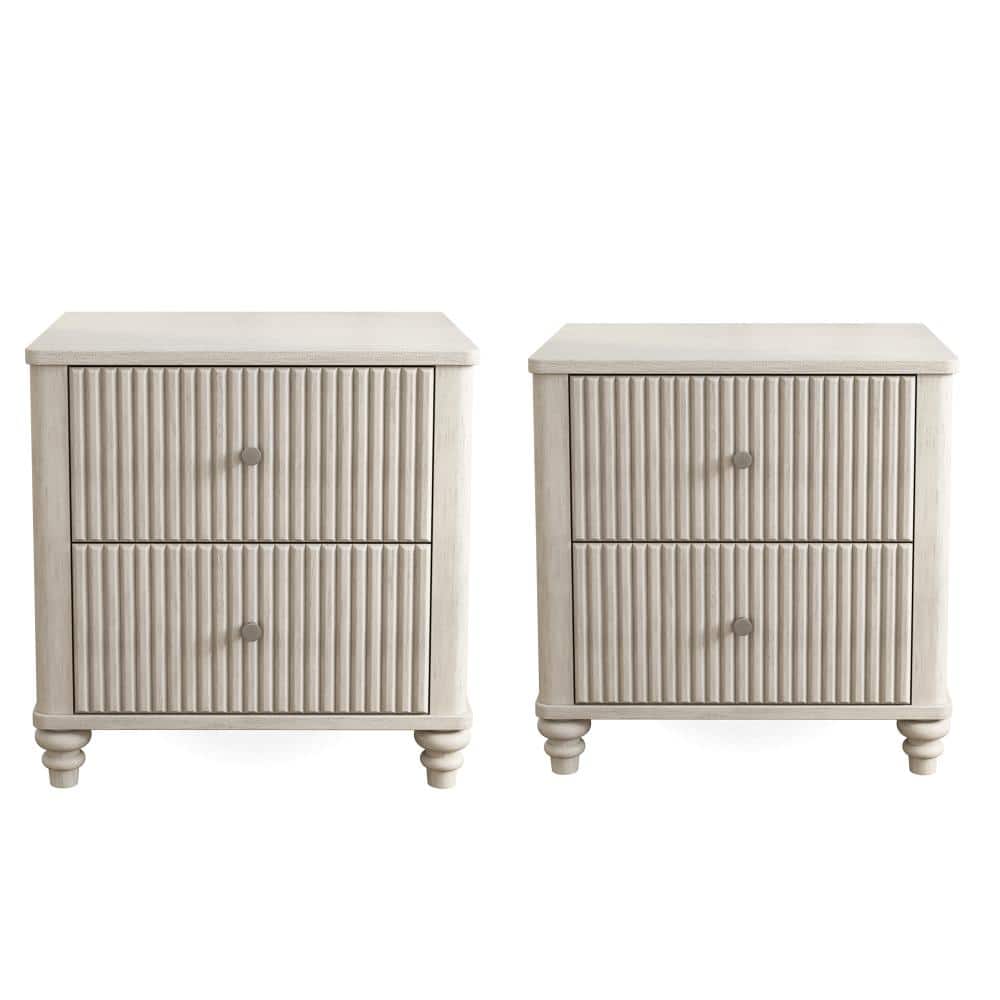 Beige Wood Fluted Nightstands Set of 2 Side Table with 3 Drawers Wood NightStand with Metal Handle Bedside End Table price history on PriceWatchPro
