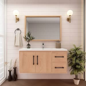 Victoria 42 in. W x 20 in. D x 22 in. H Single Sink Floating Bath Vanity in Red Oak with White Acrylic Top