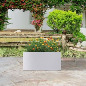 23 in. L Solid White Concrete Planter, Rectangule Outdoor Plant Pot, Modern Flower Pot for GardenHome