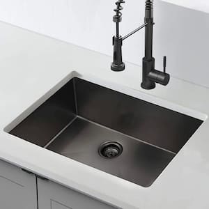 32 in. Undermount Single Bowl 16-Gauge Gunmetal Black Stainless Steel Kitchen Sink with Bottom Grids