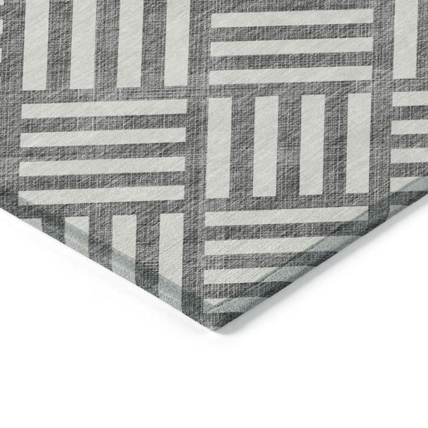 Charcoal, Ivory 10 ft. x 14 ft. Woven Geometric Polyester Rectangle Indoor/Outdoor Area Rug