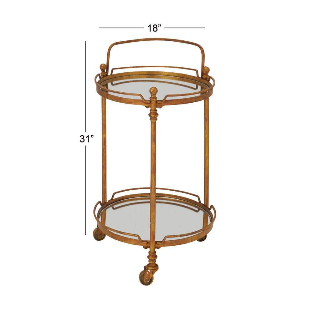 Elegant Brass 19" Round Bar Cart with Mirrored Shelves and Wheels