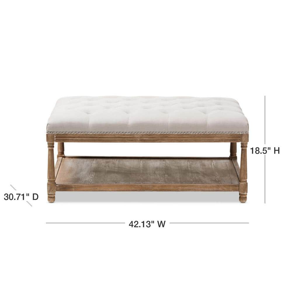 Carlotta Beige Tufted Linen Coffee Table Ottoman