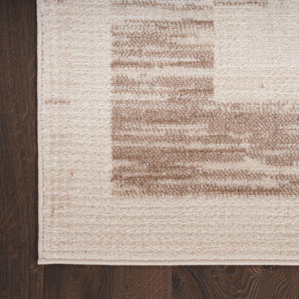 Mocha Ivory Geometric Synthetic 5' x 7' Area Rug