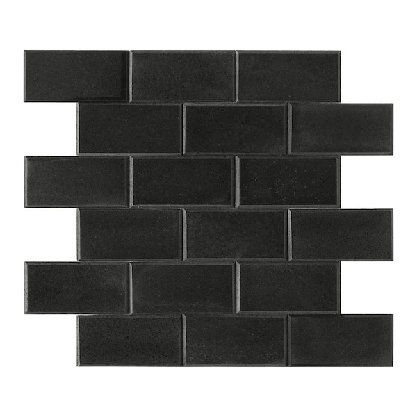 Subway Black 11.8 in. x 11.8 in. Honed Natural Marble Peel and Stick Backsplash Wall Tile (5-Pack)
