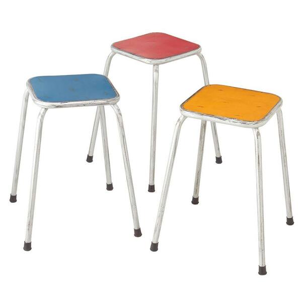Filament Design Sundry 19 in. Multi Colored Iron Stacking Stool (Set of 3)-DISCONTINUED