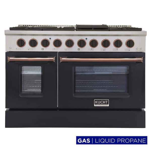 Custom KNG 48 in. 6.7 cu. ft. LP 8-Burners and Convection Oven Ready Double Oven Gas Range in Black and Rose Gold
