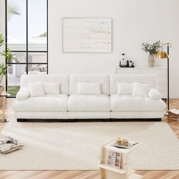 133.8 in. W 3-Piece Chenille Modular Sectional Sofa in White for Living Rooms, Apartments