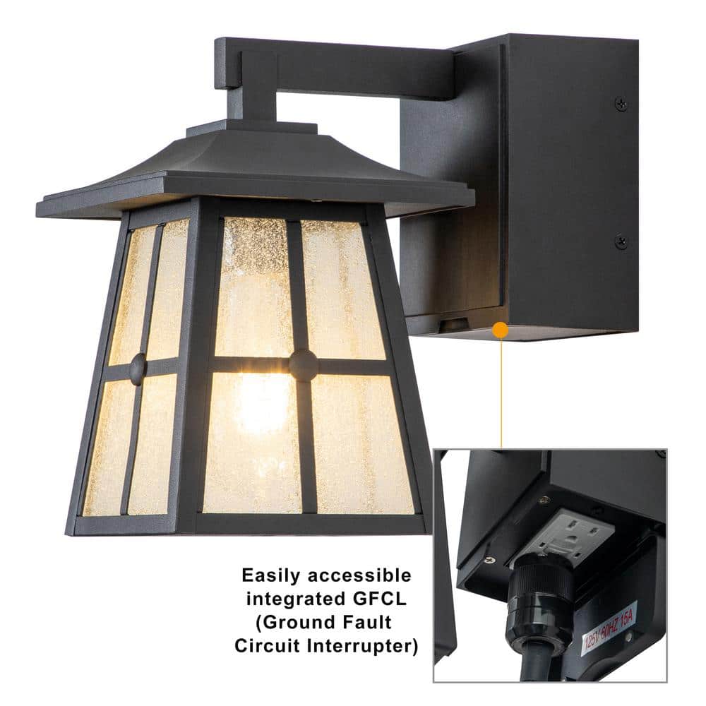 Matte Black Aluminum Outdoor Wall Sconce with Seeded Glass