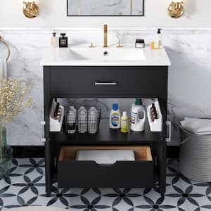 30 in. W x 18.3 in. D x 34 in. H Single Sink Freestanding Bath Vanity in Black with White Ceramic Top and One Drawer