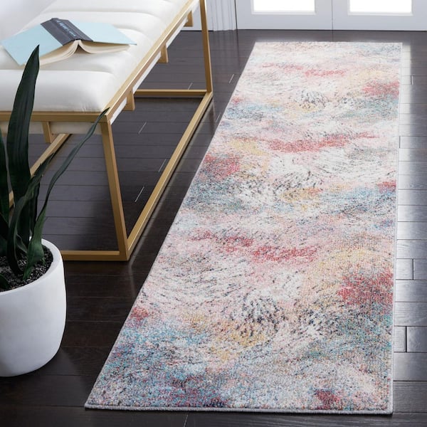 Phoenix 2 ft. x 10 ft. Ivory/Pink Distressed Abstract Runner Rug
