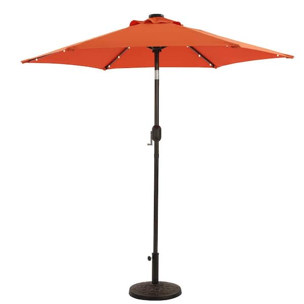 ANGELES HOME 7.5 ft. x 7.5 ft. 50+ UPF Solar Lighted Crank Tilt Steel Market Patio Umbrella without Base in Orange