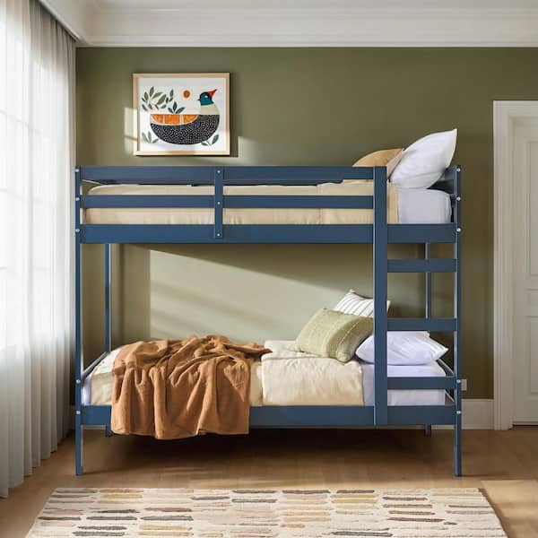 Midnight Navy Twin Over Twin Modern Wood Bunk Bed