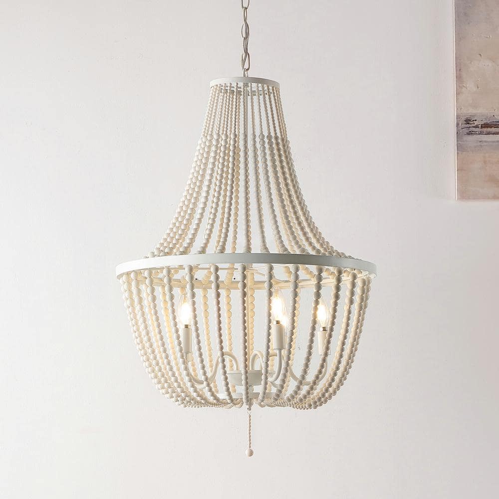 Elanie Cream Wood Beads 5-Light LED Pendant