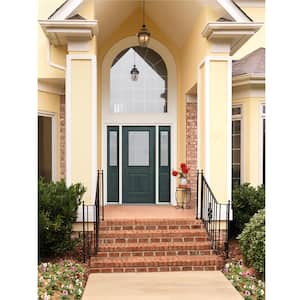60 in. x 80 in. Right-Hand 1/2 Lite Streamed Ripple Glass Denim Steel Prehung Front Door with Sidelites