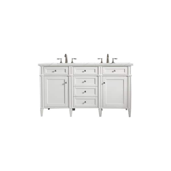 James Martin Vanities Brittany 60.0 in. W x 23.5 in. D x 34 in. H Double Bath Vanity in Bright White with Ethereal Noctis Quartz Top