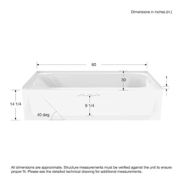 Bootzcast 60 in. x 30 in. Soaking Alcove Bathtub with Right Drain in White