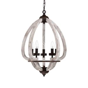 Nelly 18 in. 5-Light Indoor Rustic Brown and Weathered White Chandelier with Light Kit