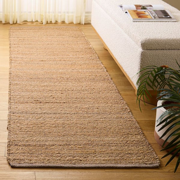 Natural Fiber 2 ft. x 8 ft. Natural/Taupe Farmhouse Distressed Runner Rug